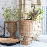 Woven Rattan Pedestal Urn