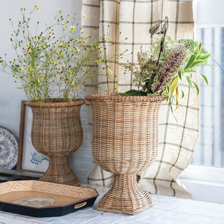 Woven Rattan Pedestal Urn