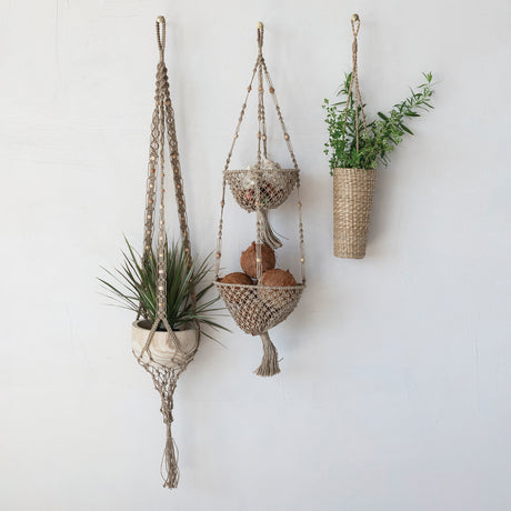 Hand-Woven Jute Macrame 2-Tier Hanging Basket