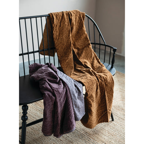 Purple Cotton Velvet Kantha Stitch Throw Blanket