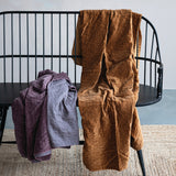 Purple Cotton Velvet Kantha Stitch Throw Blanket