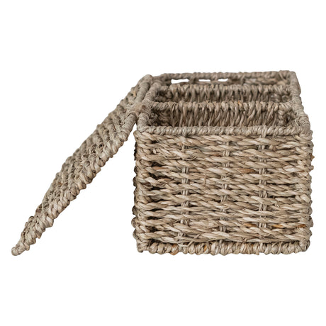 Handwoven Seagrass Storage Basket with Lid and Dividers