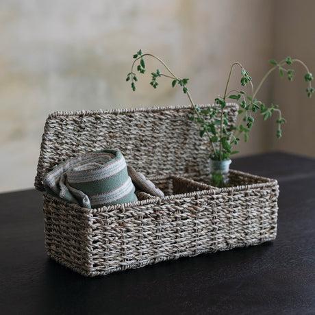 Handwoven Seagrass Storage Basket with Lid and Dividers