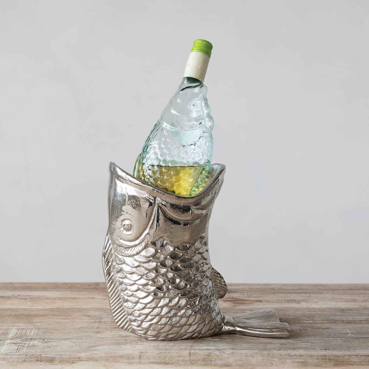 Aluminum Nickel Finish Fish Bottle Holder