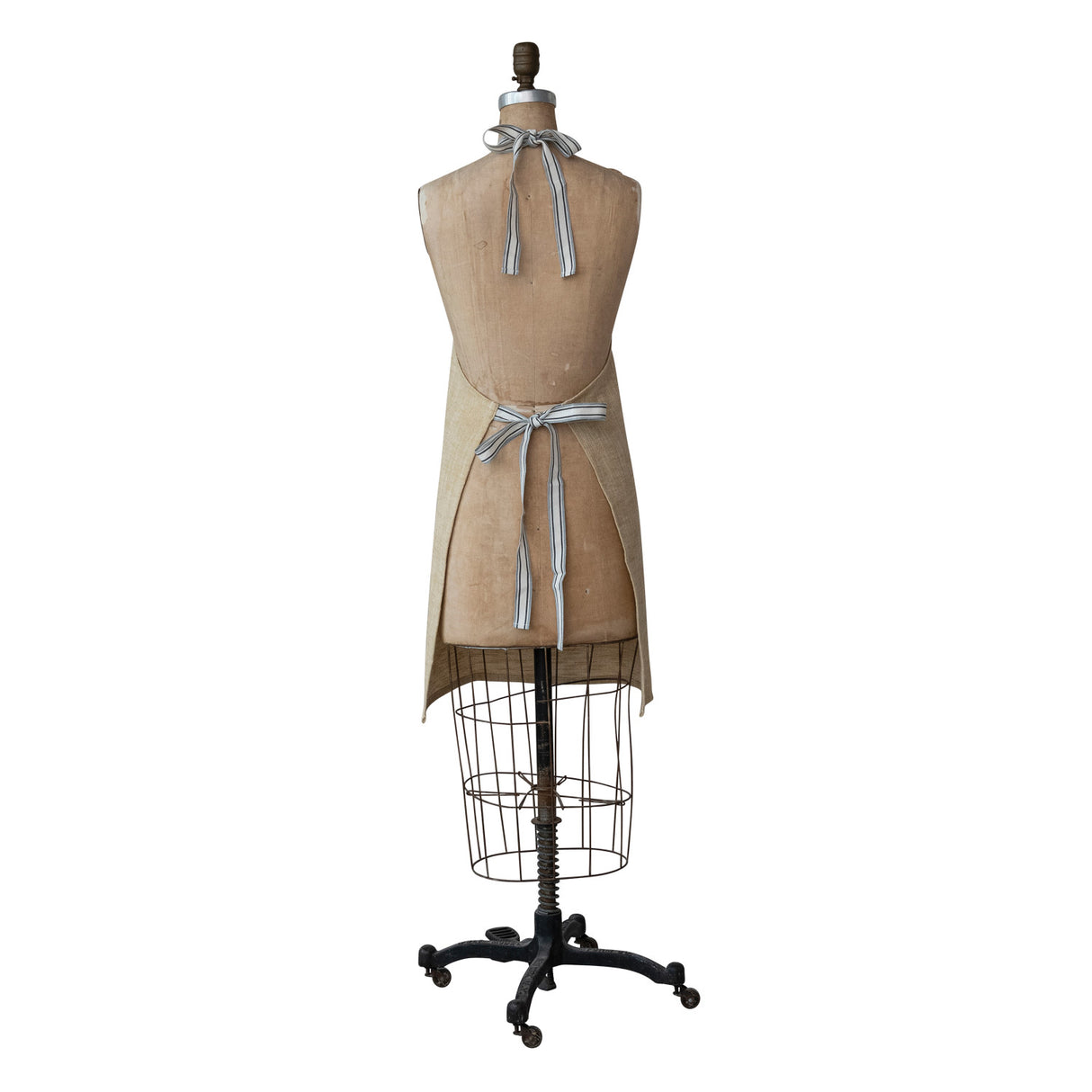 Beige Cotton Kitchen Apron with Striped Straps