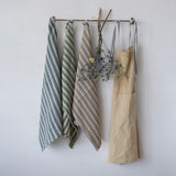 Beige Cotton Kitchen Apron with Striped Straps
