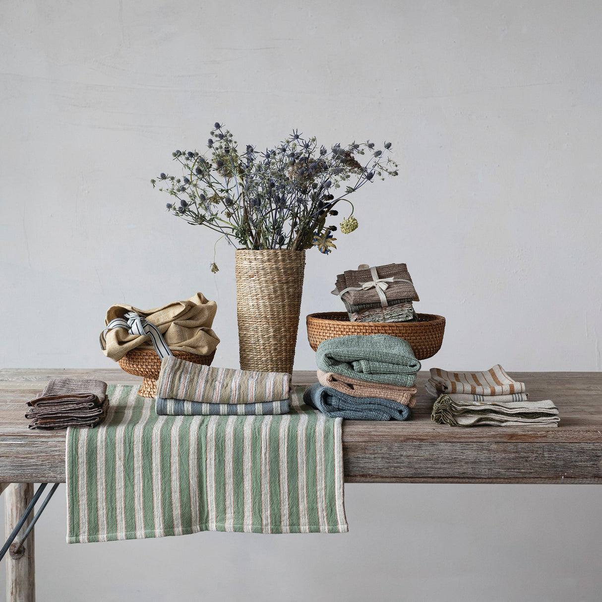 Beige Cotton Kitchen Apron with Striped Straps