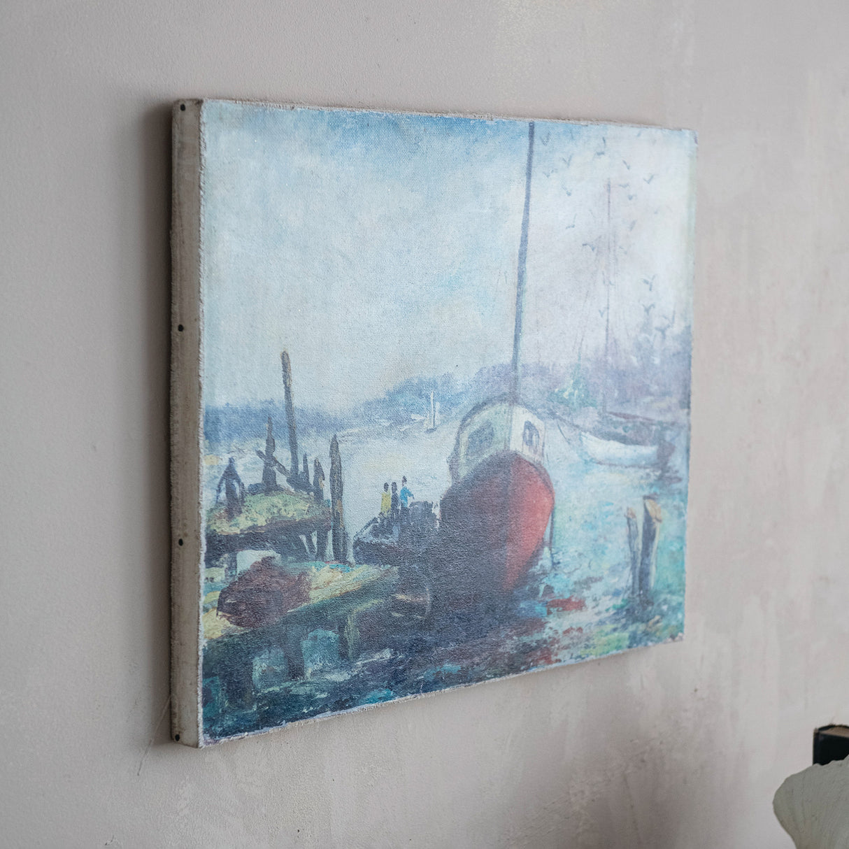 Vintage Boat Harbor Canvas Wall Art