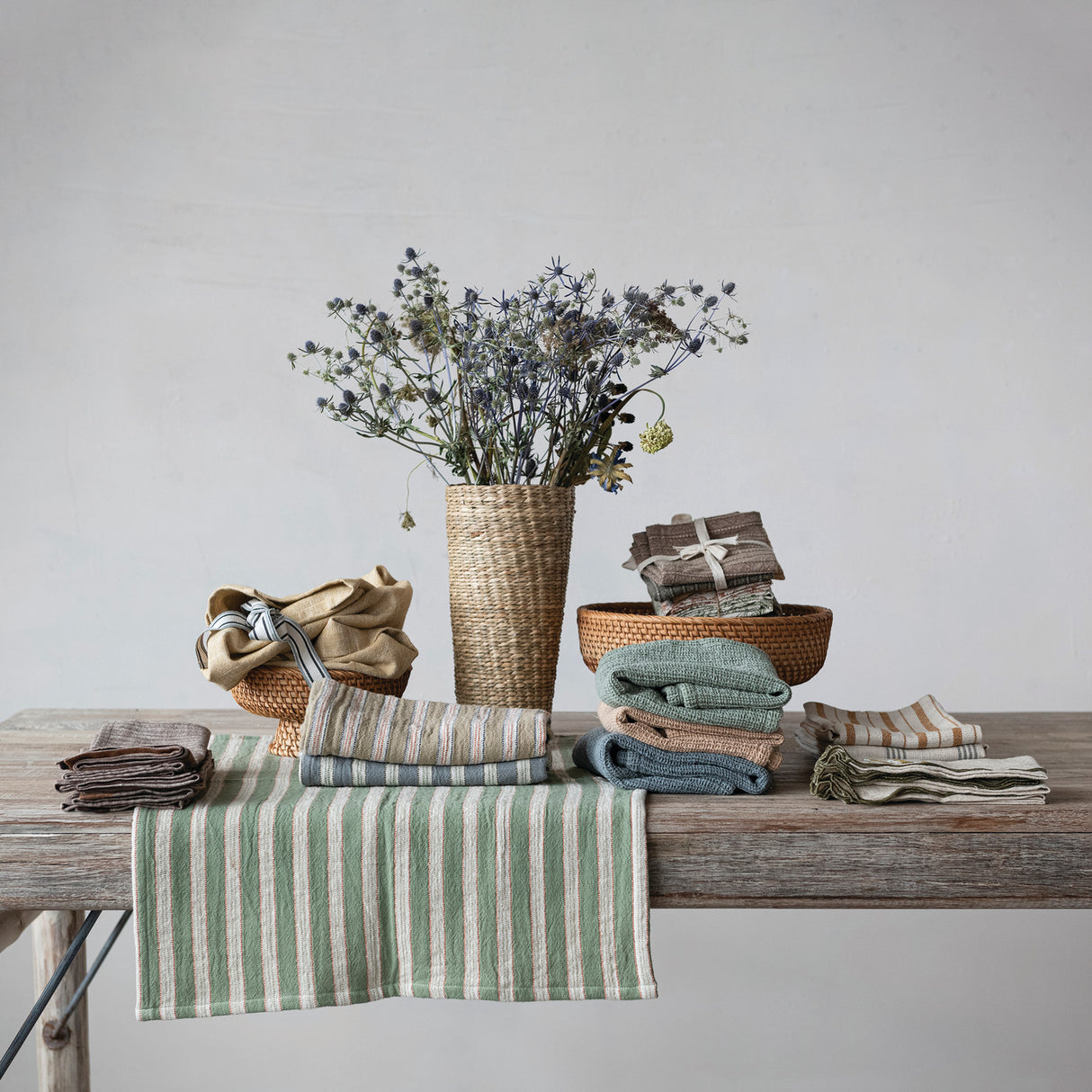 Stonewashed Cotton Striped Dish Cloth (Set of 3)