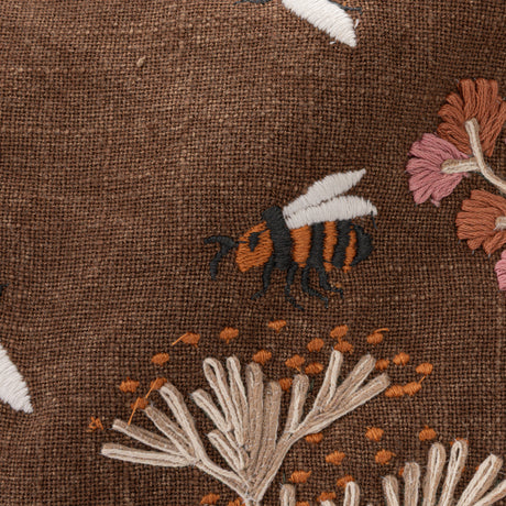 Embroidered Wildflower & Bee Lumbar Pillow