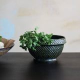 Green Basket Weave Ceramic Bowl