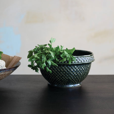 Green Basket Weave Ceramic Bowl