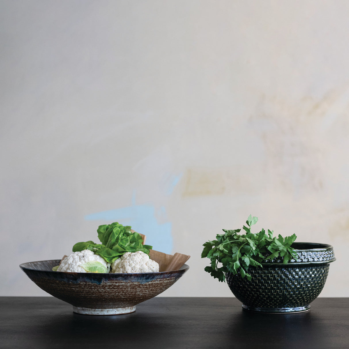 Green Basket Weave Ceramic Bowl
