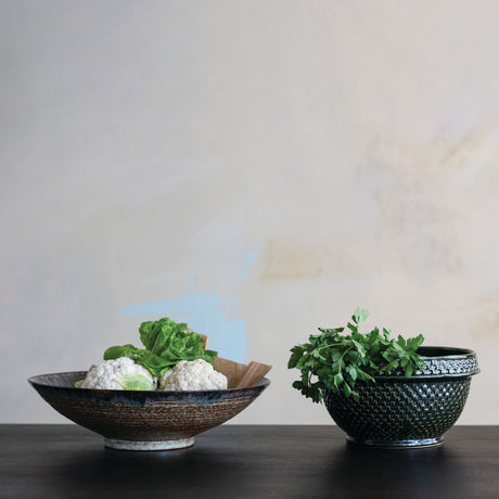 Green Basket Weave Ceramic Bowl