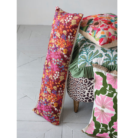 Embroidered Floral Throw Pillow