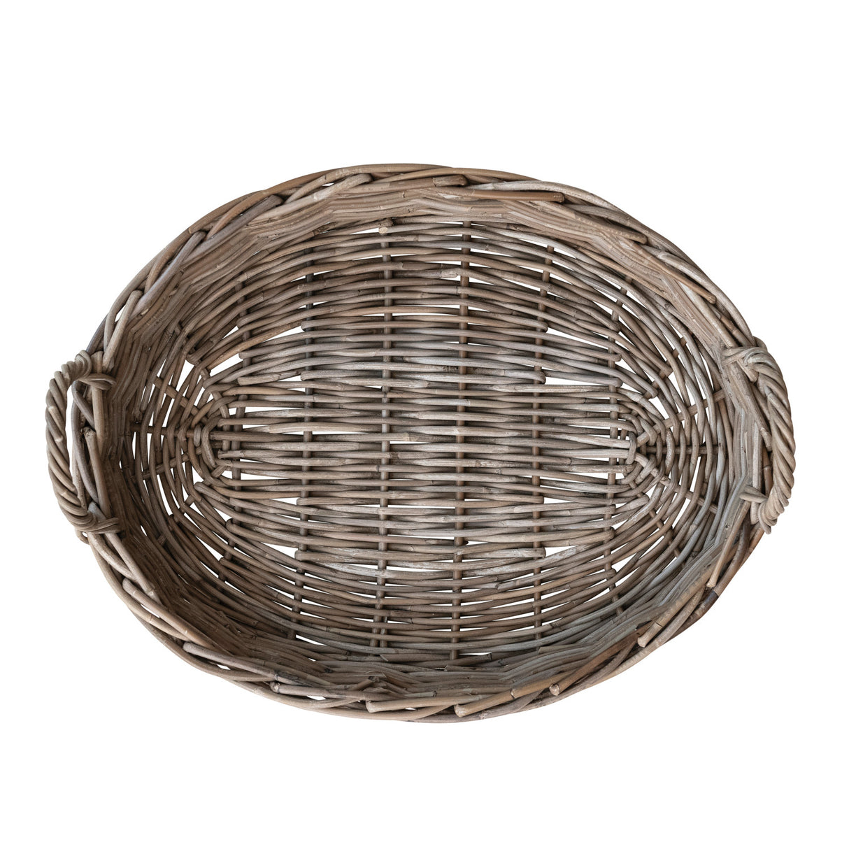 Grey Washed Rattan Serving Tray with Handles