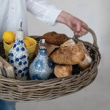 Grey Washed Rattan Serving Tray with Handles