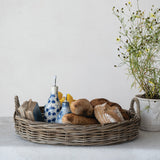Grey Washed Rattan Serving Tray with Handles