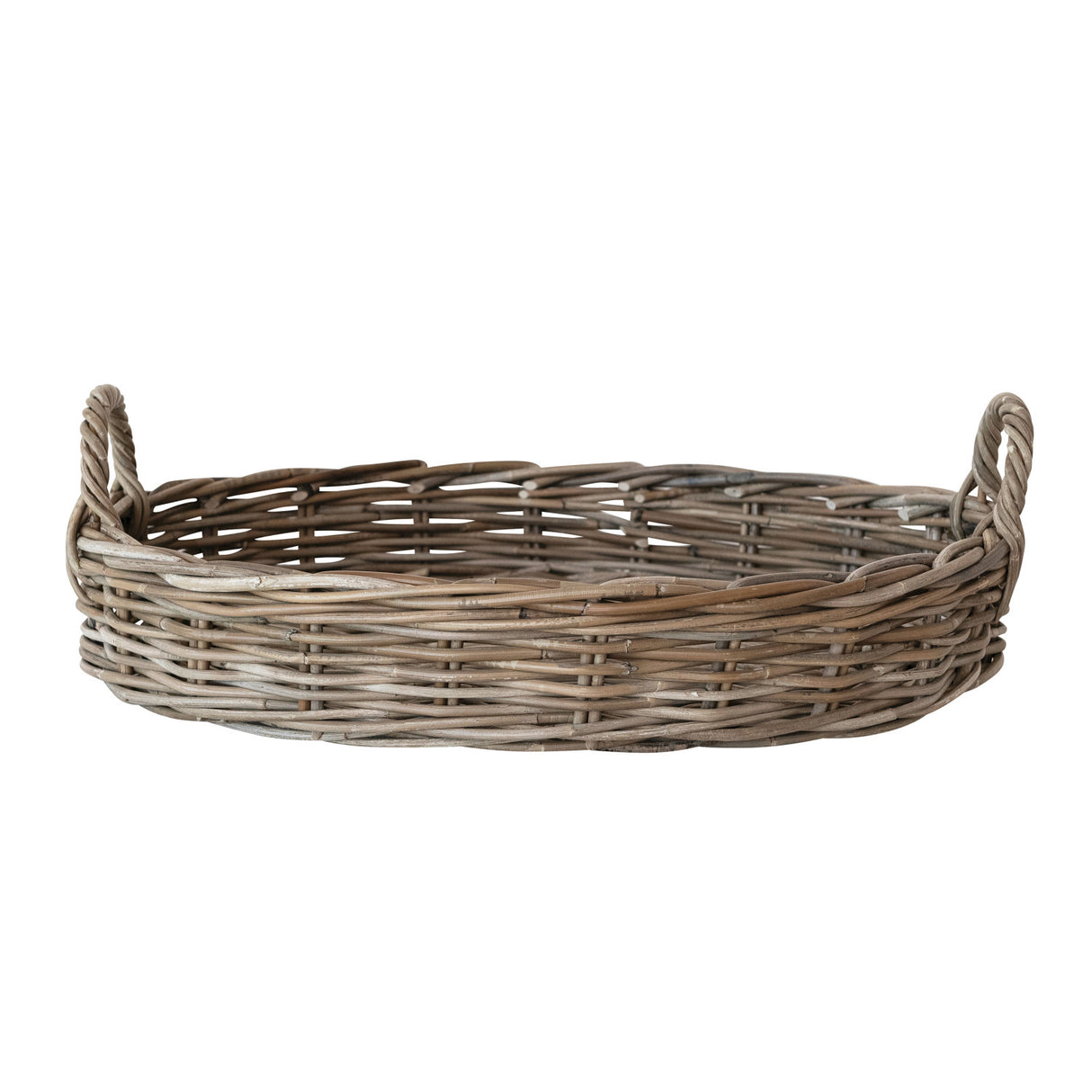 Grey Washed Rattan Serving Tray with Handles