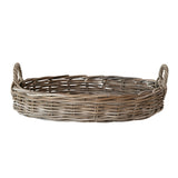 Grey Washed Rattan Serving Tray with Handles
