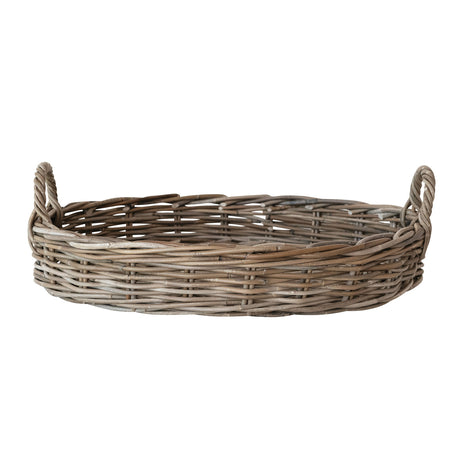 Grey Washed Rattan Serving Tray with Handles
