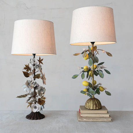 Vintage Inspired Metal Lemon Toleware Table Lamp