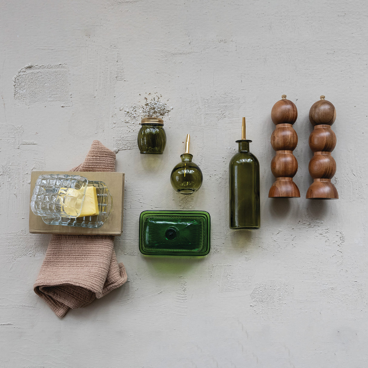 Olive Glass Cheese & Spice Shaker with Gold Lid