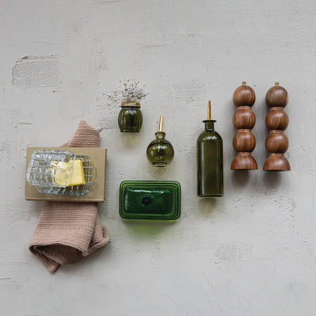 Olive Glass Cheese & Spice Shaker with Gold Lid