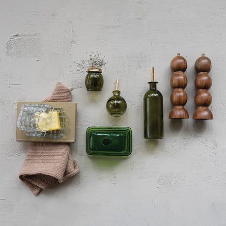 Olive Glass Oil Cruet with Gold Stopper