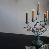 Vintage Inspired Metal Crabapple Toleware Candelabra