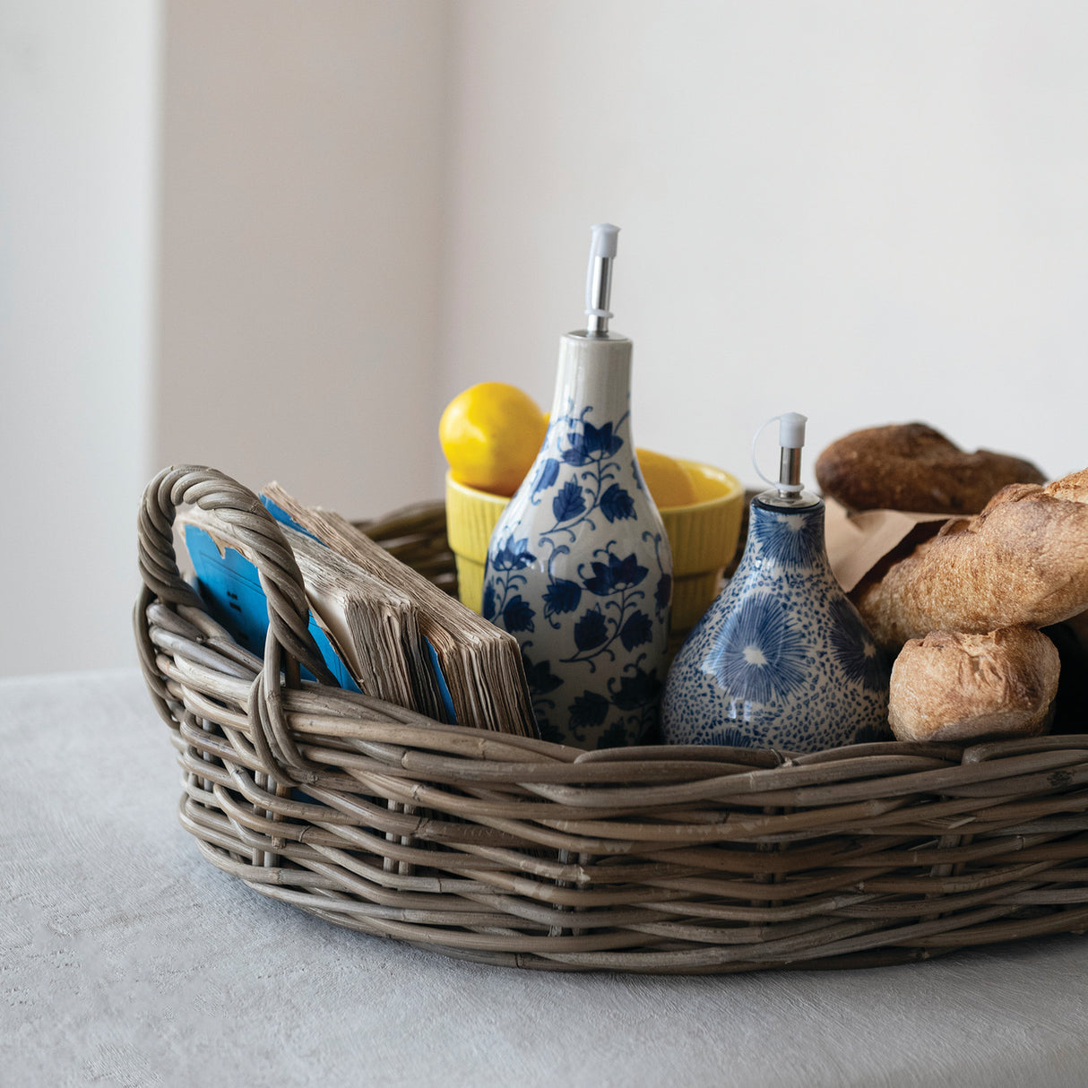 Blue & White Floral Ceramic Oil Cruet