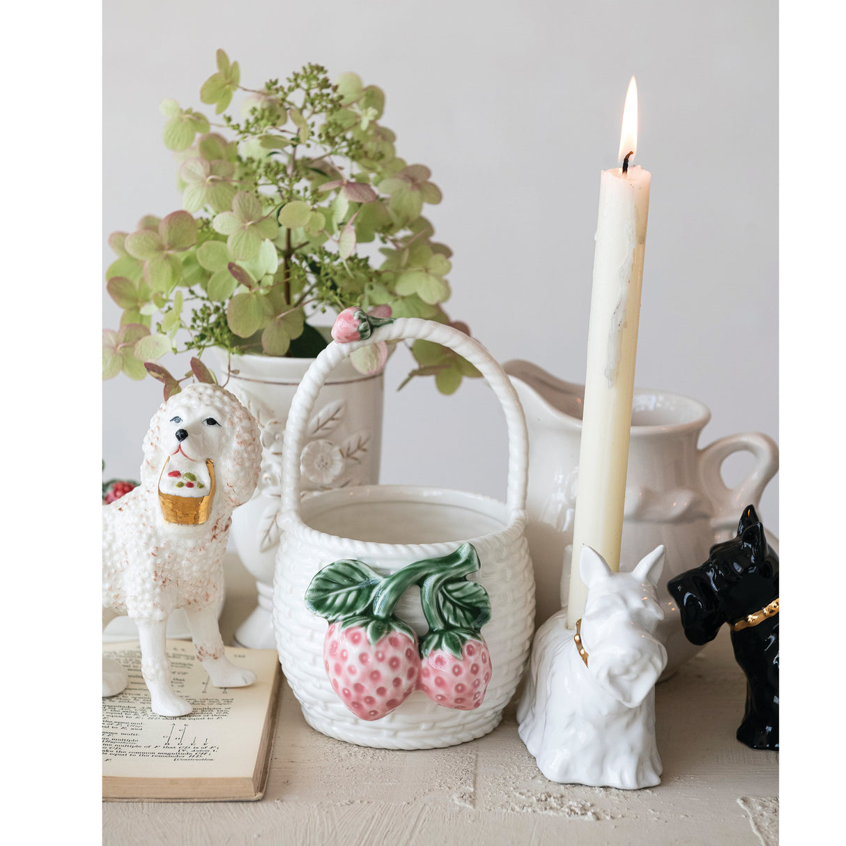 Staffordshire Vintage-Inspired Poodle Figurine with Basket