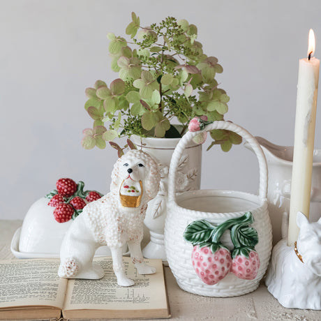 Staffordshire Vintage-Inspired Poodle Figurine with Basket