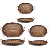 Oval Hand-Woven Wicker Nesting Trays with Handles