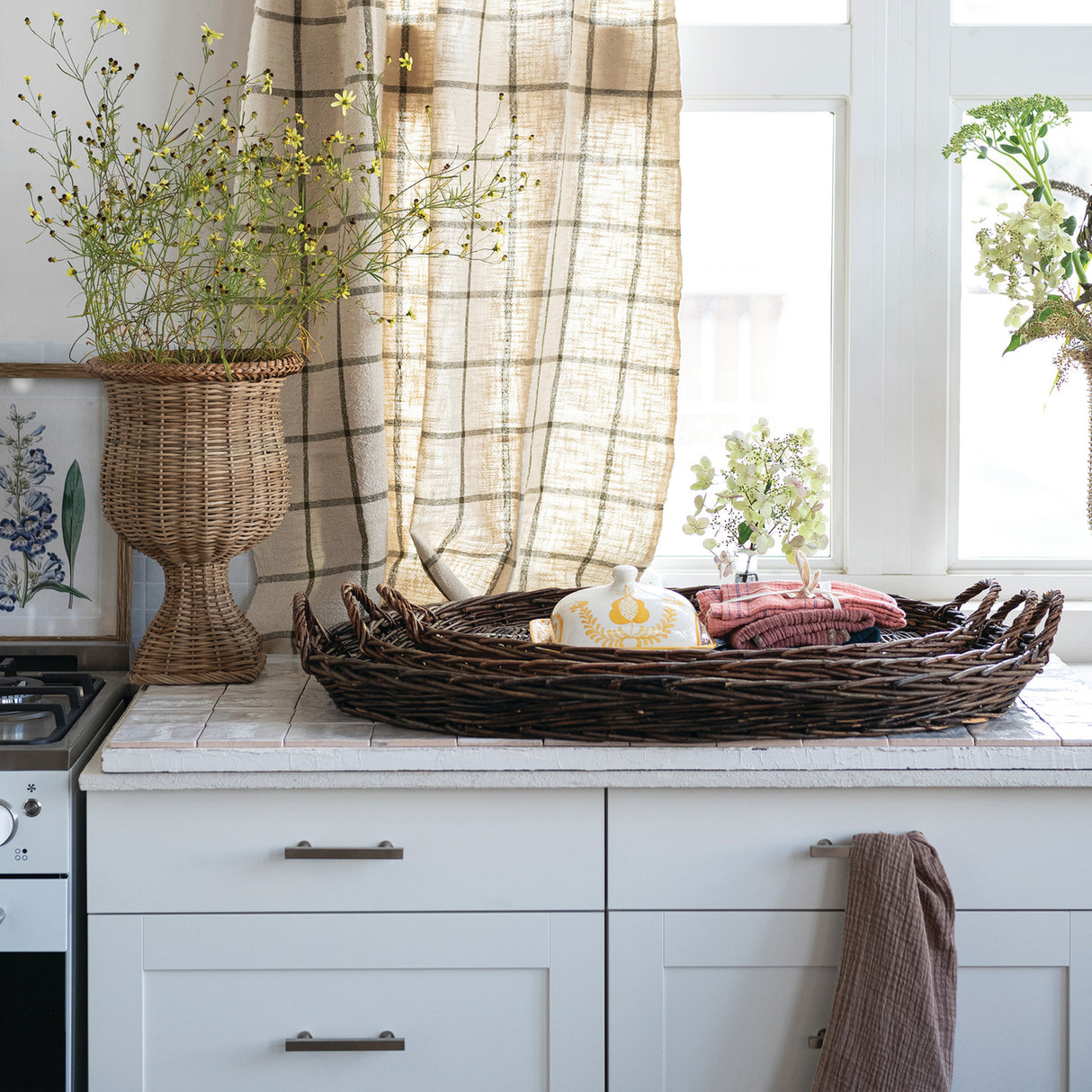 Oval Hand-Woven Wicker Nesting Trays with Handles