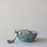 Cherry Blossom Hand-Painted Blue Ceramic Serving Bowl