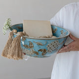 Cherry Blossom Hand-Painted Blue Ceramic Serving Bowl