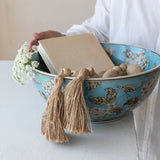 Cherry Blossom Hand-Painted Blue Ceramic Serving Bowl