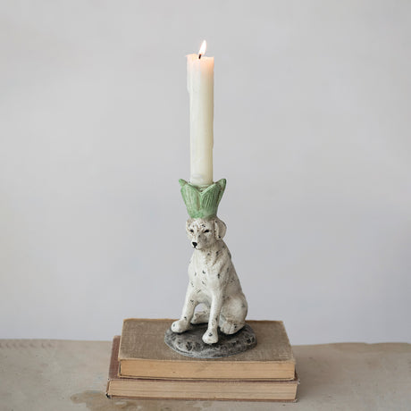 Distressed Cast Iron Dog Taper Holder