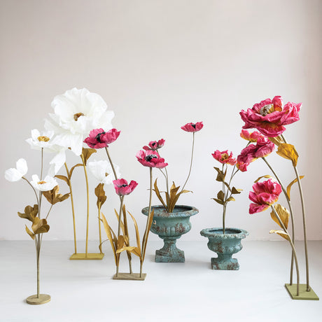 Oversized Cream & Green Paper Flowers with Stand