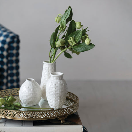 Cream Basket Weave Ceramic Vase