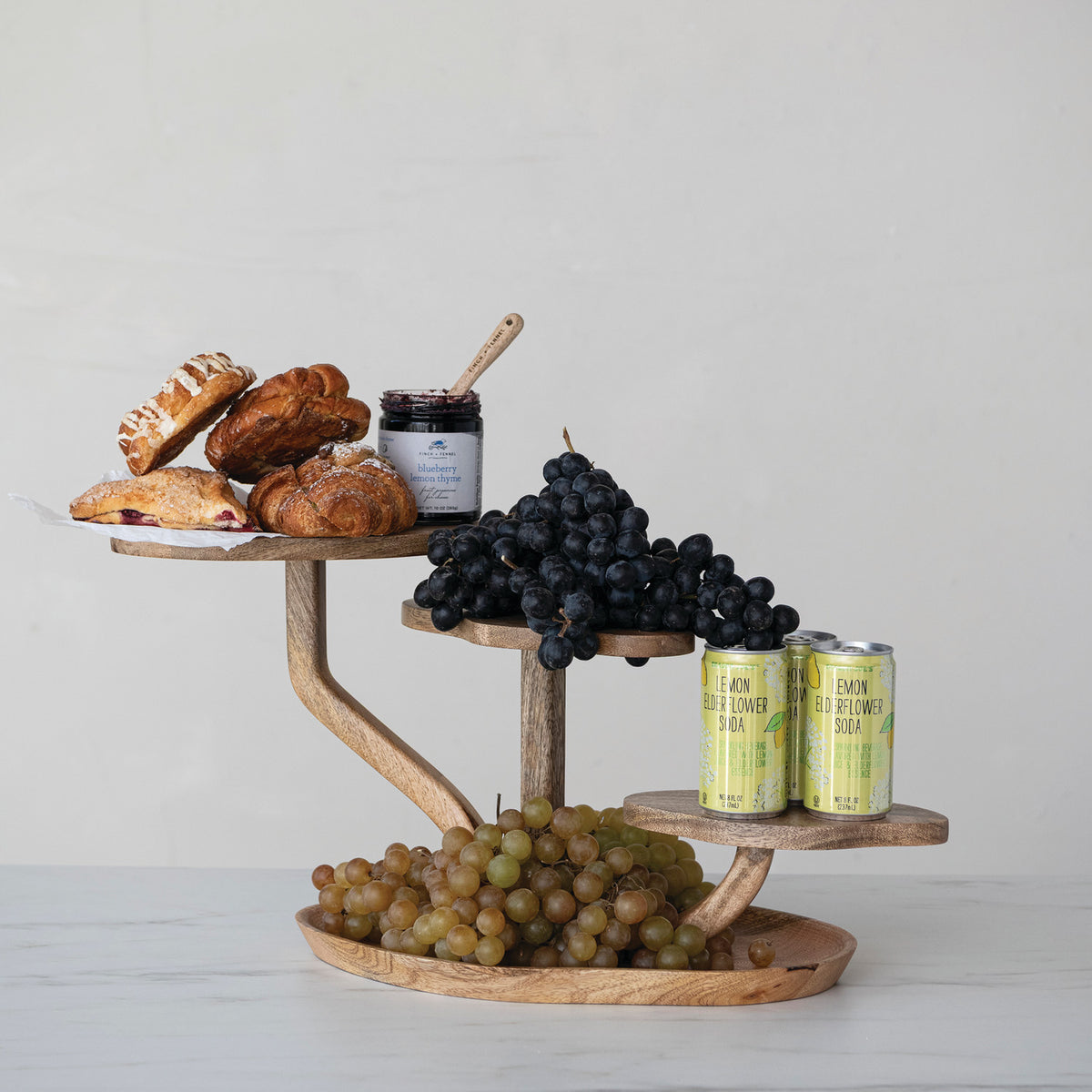 Mango Wood Serving Board with Three Pedestals