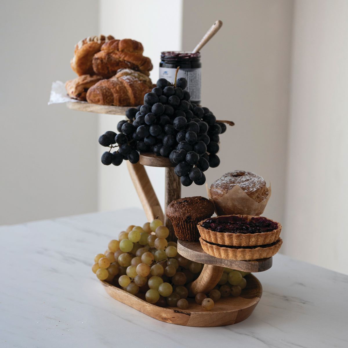 Mango Wood Serving Board with Three Pedestals
