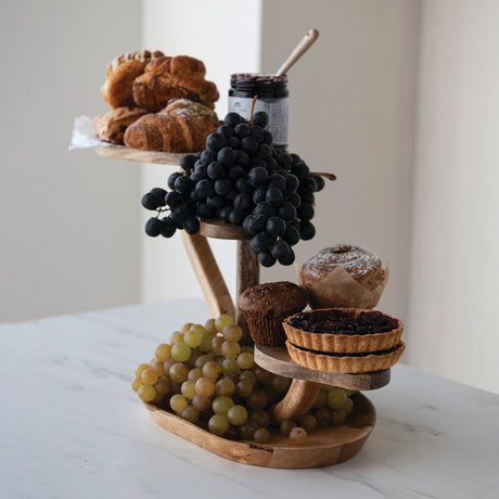 Mango Wood Serving Board with Three Pedestals