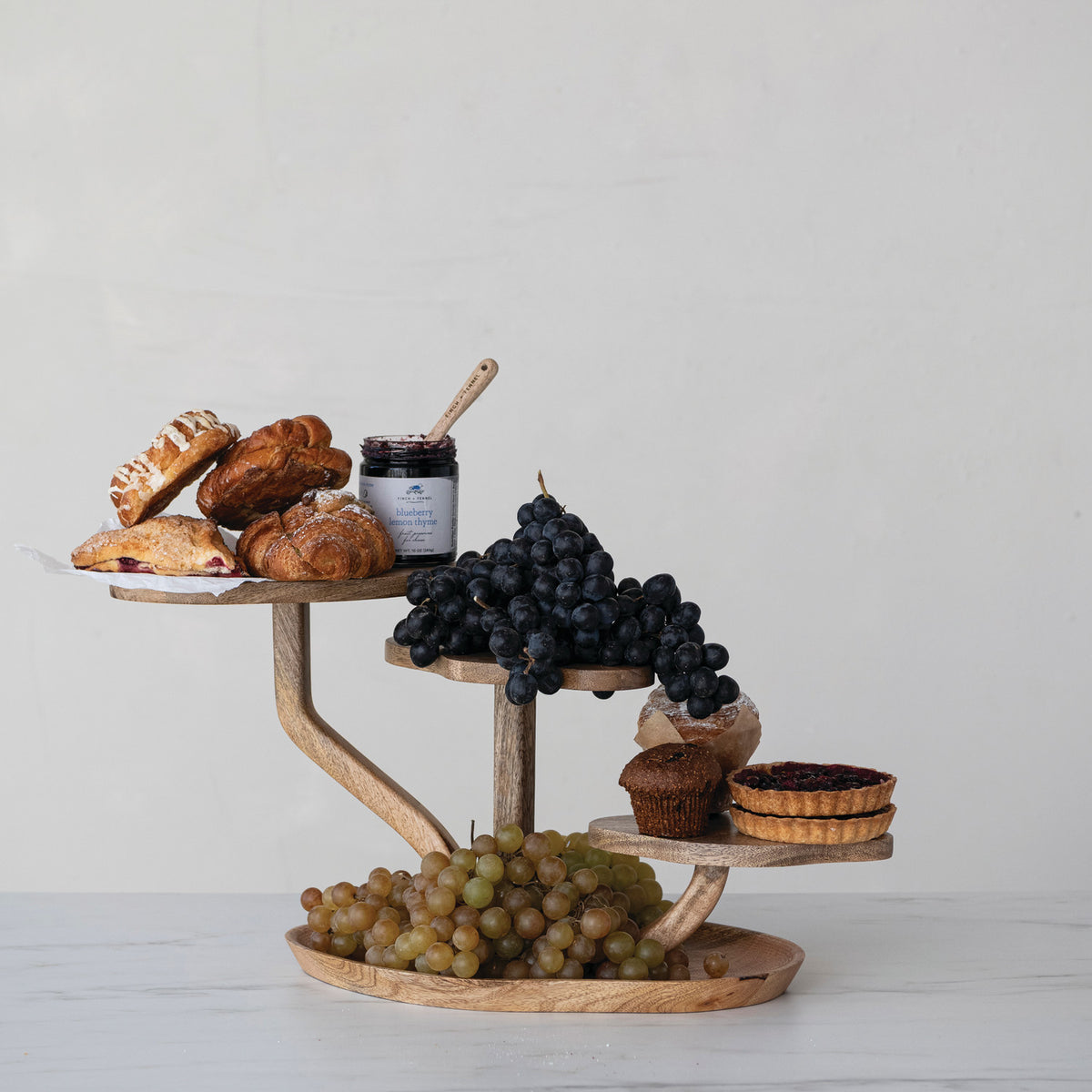 Mango Wood Serving Board with Three Pedestals