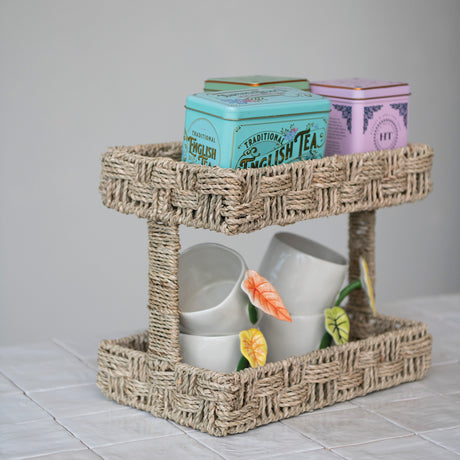 Decorative Hand-Woven Seagrass 2-Tier Etagere Basket