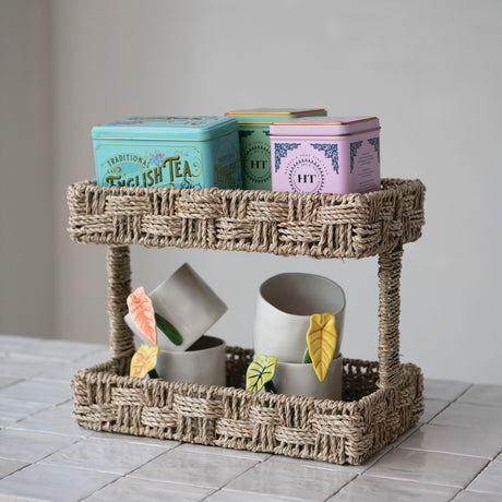 Decorative Hand-Woven Seagrass 2-Tier Etagere Basket