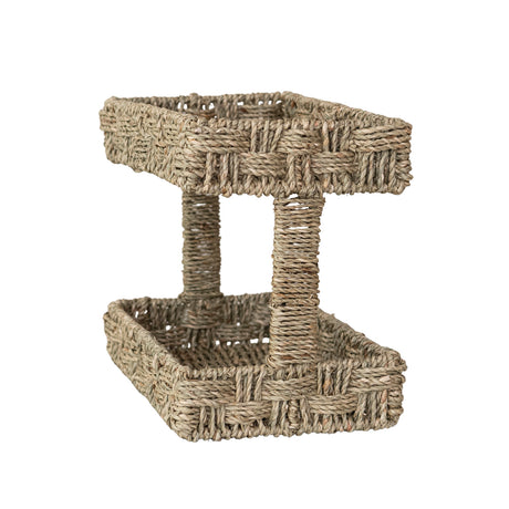 Decorative Hand-Woven Seagrass 2-Tier Etagere Basket
