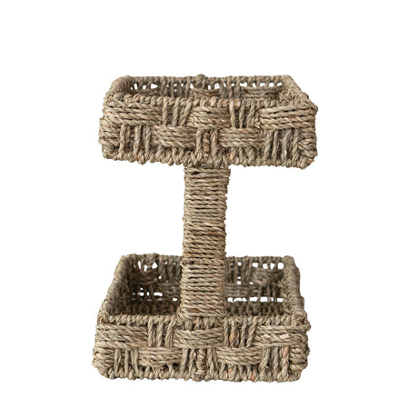 Decorative Hand-Woven Seagrass 2-Tier Etagere Basket