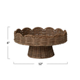 Decorative Hand-Woven Rattan Scalloped Footed Pedestal